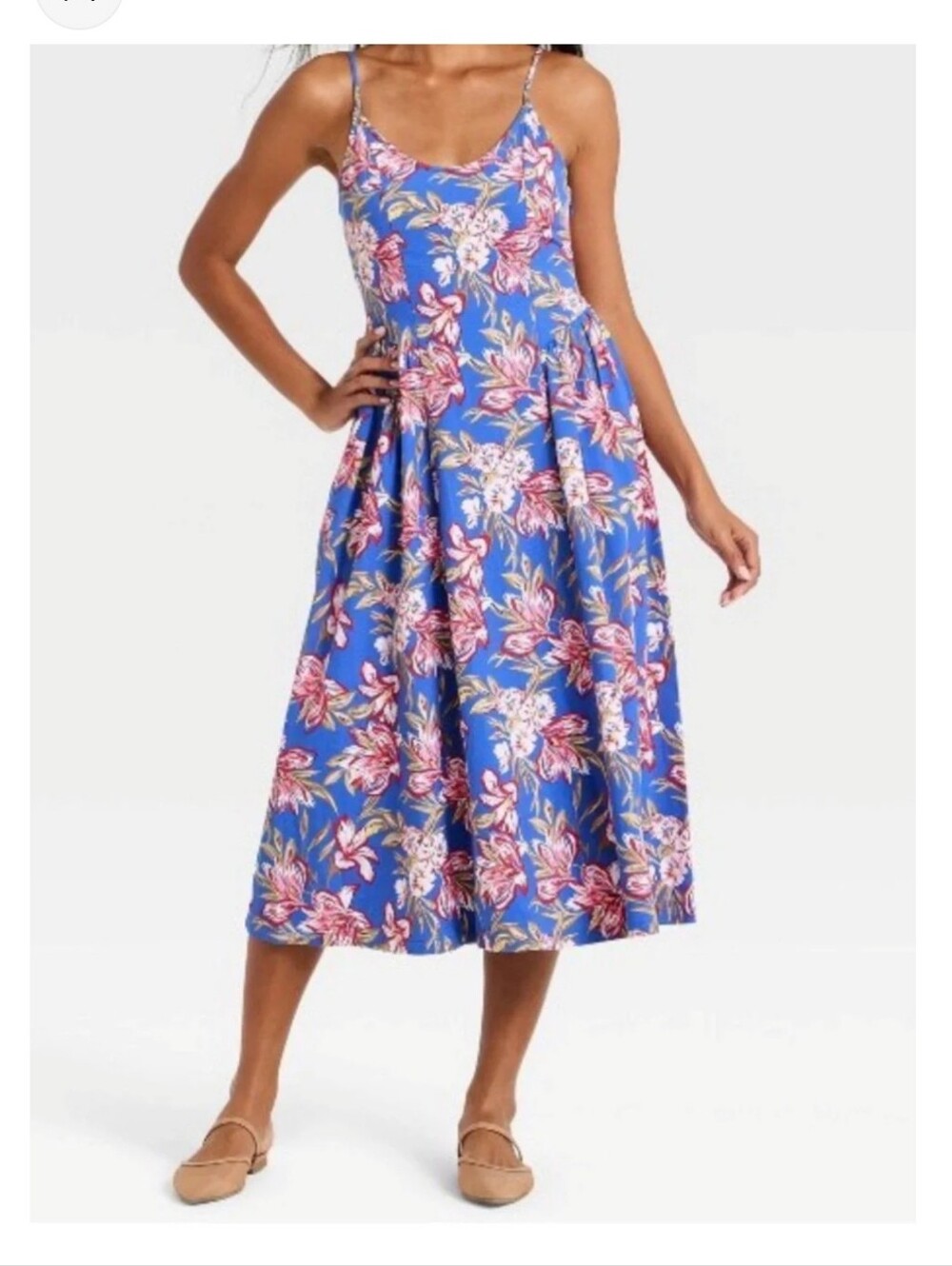 a new day Blue Floral Midi Dress with Pink & Cream Accents